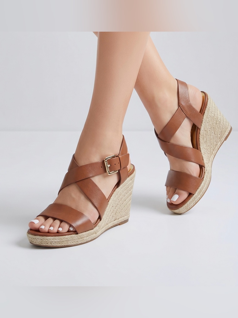 MICHAEL Michael Kors Tan Leather Espadrille Wedge Sandals